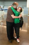 25 January 2013; Special Olympics Team Ireland athlete Rosalind Connolly, from Portadown, Co. Armagh, with her dad Anthony ahead of her departure to South Korea where she and her team-mates will compete at the 2013 Special Olympics World Winter Games from the 29th of January to the 5th of February. To follow Team Ireland’s progress at these Games visit www.specialolympics.ie/wintergames. Dublin Airport, Dublin. Picture credit: Ray McManus / SPORTSFILE