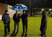 25 January 2013; Referee John Keenan, right, with UCD manager Nicky English and Ciaran Hetherington, left, before the called off the game due to waterlogged pitch. Bórd na Móna Walsh Cup, Second Round, UCD v Dublin, Parnell Park, Donnycarney, Dublin. Photo by Sportsfile