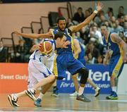 25 January 2013; Michael McGinn, Bord Gáis Neptune, in action against Robert Taylor, UL Eagles. 2013 Nivea for Men's Superleague National Cup Final, Bord Gáis Neptune v UL Eagles, National Basketball Arena, Tallaght, Dublin. Picture credit: Brendan Moran / SPORTSFILE