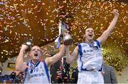 25 January 2013; Bord Gáis Neptune co-captains Ger Noonan, left, and Michael McGinn lift the cup after their victory over UL Eagles. 2013 Nivea for Men's Superleague National Cup Final, Bord Gáis Neptune v UL Eagles, National Basketball Arena, Tallaght, Dublin. Picture credit: Brendan Moran / SPORTSFILE