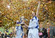 25 January 2013; Bord Gáis Neptune co-captains Ger Noonan, left, and Michael McGinn lift the cup after their victory over UL Eagles. 2013 Nivea for Men's Superleague National Cup Final, Bord Gáis Neptune v UL Eagles, National Basketball Arena, Tallaght, Dublin. Picture credit: Barry Cregg / SPORTSFILE