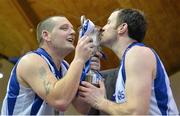 25 January 2013; Bord Gáis Neptune co-captains Ger Noonan, left, and Michael McGinn kiss the cup after their victory over UL Eagles. 2013 Nivea for Men's Superleague National Cup Final, Bord Gáis Neptune v UL Eagles, National Basketball Arena, Tallaght, Dublin. Picture credit: Barry Cregg / SPORTSFILE