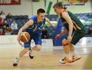 26 January 2013; Conor Quinn, Belfast Star, in action against Mark Rohan, Moycullen. Basketball Ireland Men's U18 National Cup Final, Belfast Star, Antrim v Moycullen, Galway, National Basketball Arena, Tallaght, Dublin. Photo by Sportsfile