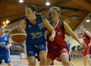 26 January 2013; Deirdre Geaney, Tralee Imperials, in action against Katie Moloney, Oblate Dynamos. Basketball Ireland Senior Women's National Cup Final, Tralee Imperials, Kerry v Oblate Dynamos, Dublin, National Basketball Arena, Tallaght, Dublin. Photo by Sportsfile