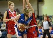 26 January 2013; Deirdre Kearney, Tralee Imperials, in action against Katie Moloney, right, Oblate Dynamos. Basketball Ireland Senior Women's National Cup Final, Tralee Imperials, Kerry v Oblate Dynamos, Dublin, National Basketball Arena, Tallaght, Dublin. Photo by Sportsfile