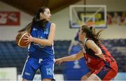 26 January 2013; Deirdre Geaney, Tralee Imperials, in action against Katie Moloney, right, Oblate Dynamos. Basketball Ireland Senior Women's National Cup Final, Tralee Imperials, Kerry v Oblate Dynamos, Dublin, National Basketball Arena, Tallaght, Dublin. Photo by Sportsfile