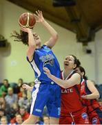 26 January 2013; Sinead MacKessy, Tralee Imperials, in action against Jolie Niland, Oblate Dynamos. Basketball Ireland Senior Women's National Cup Final, Tralee Imperials, Kerry v Oblate Dynamos, Dublin, National Basketball Arena, Tallaght, Dublin. Photo by Sportsfile