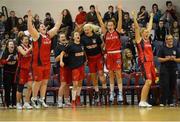 26 January 2013; The Oblate Dynamos team celebrate at the final whistle. Basketball Ireland Senior Women's National Cup Final, Tralee Imperials, Kerry v Oblate Dynamos, Dublin, National Basketball Arena, Tallaght, Dublin. Photo by Sportsfile