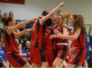 26 January 2013; The Oblate Dynamos team celebrate at the final whistle. Basketball Ireland Senior Women's National Cup Final, Tralee Imperials, Kerry v Oblate Dynamos, Dublin, National Basketball Arena, Tallaght, Dublin. Photo by Sportsfile