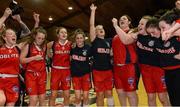 26 January 2013; The Oblate Dynamos team celebrate after the game. Basketball Ireland Senior Women's National Cup Final, Tralee Imperials, Kerry v Oblate Dynamos, Dublin, National Basketball Arena, Tallaght, Dublin. Photo by Sportsfile