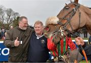 26 January 2013; Benefficient owners Niall Reilly, left, and Adrian Shiels celebrate after winning the Frank Ward Solicitors Arkle Novice Steeplechase. Leopardstown Racecourse, Leopardstown, Co. Dublin. Picture credit: Brendan Moran / SPORTSFILE