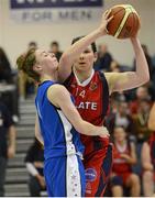 26 January 2013; Jolie Niland, Oblate Dynamos, in action against Laura Rogers, Tralee Imperials. Basketball Ireland Senior Women's National Cup Final, Tralee Imperials, Kerry v Oblate Dynamos, Dublin, National Basketball Arena, Tallaght, Dublin. Photo by Sportsfile