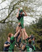 26 January 2013; Aaron Broderick, Connacht, wins possession for his side in the lineout. Under 18 Club Interprovincial Final, Leinster v Connacht, Mullingar RFC, Mullingar, Co. Westmeath. Picture credit: Dáire Brennan / SPORTSFILE