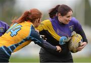 26 January 2013; Vikki Redmond, Railway Union, is tackled by Louise Dixon, Clondalkin. Leinster Women's Club Rugby League Division 3 Final, Railway Union v Clondalkin. Athy RFC, The Showgrounds, Athy, Co. Kildare. Picture credit: Stephen McCarthy / SPORTSFILE