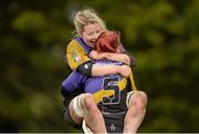 26 January 2013; Melissa Slevin, Railway Union, celebrates her side's victory with team-mate Sarah Seagrave, 5. Leinster Women's Club Rugby League Division 3 Final, Railway Union v Clondalkin. Athy RFC, The Showgrounds, Athy, Co. Kildare. Picture credit: Stephen McCarthy / SPORTSFILE
