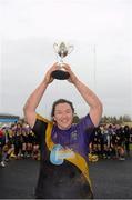 26 January 2013; Railway Union captain Shirley Corcoran lifts the Division 3 cup. Leinster Women's Club Rugby League Division 3 Final, Railway Union v Clondalkin. Athy RFC, The Showgrounds, Athy, Co. Kildare. Picture credit: Stephen McCarthy / SPORTSFILE