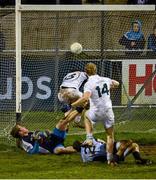 26 January 2013; Kildare's Tomás O'Connor, 14, shoots past the Dublin goalkeeper Shane Supple, corner back Darren Daly and his team mate Sean Johnston to score the only goal of the game. Bórd na Móna O'Byrne Cup Final, Dublin v Kildare, Parnell Park, Donnycarney, Dublin. Picture credit: Ray McManus / SPORTSFILE
