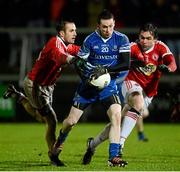 26 January 2013; Stephen Smith, Monaghan, in action against Mark Donnelly and Joe McMahon, right, Tyrone. Power NI Dr. McKenna Cup Final, Tyrone v Monaghan, Athletic Grounds, Armagh. Picture credit: Oliver McVeigh / SPORTSFILE