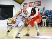 27 January 2013; Stephen fagan, Templeogue Azzuri, in action against Paddy Sullivan, Killester. Basketball Ireland Men's U20 National Cup Final, Templeogue Azzuri, Dublin v Killester, Dublin, National Basketball Arena, Tallaght, Dublin. Photo by Sportsfile