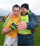 7 January 2013; Leitrim joint manager Barney Breen celebrates with Paul Brennan at the end of the game. Connacht FBD League Home Final, Sligo v Leitrim, Markievicz Park, Sligo. Picture credit: David Maher / SPORTSFILE