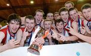 27 January 2013; The Templeogue Azzuri celebrate with the cup after the game. Basketball Ireland Men's U20 National Cup Final, Templeogue Azzuri, Dublin v Killester, Dublin, National Basketball Arena, Tallaght, Dublin. Photo by Sportsfile