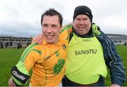 27 January 2013; Leitrim joint manager Barney Breen celebrates with Paul Brennan at the end of the game. Connacht FBD League Home Final, Sligo v Leitrim, Markievicz Park, Sligo. Picture credit: David Maher / SPORTSFILE