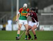 27 January 2013; Jack Kavanagh, Carlow, in action against Tadhg Haran, Galway. Bord na M—na Walsh Cup, Second Round, Carlow v Galway, Dr. Cullen Park, Carlow. Picture credit: Dáire Brennan / SPORTSFILE