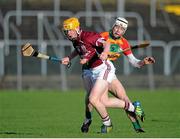27 January 2013; Davy Glennon, Galway, in action against Jack Kavanagh, Carlow. Bord na M—na Walsh Cup, Second Round, Carlow v Galway, Dr. Cullen Park, Carlow. Picture credit: Dáire Brennan / SPORTSFILE