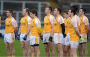 13 January 2013; The Antrim team stand for the national anthem. Power NI Dr. McKenna Cup, Section C, Round 2, Antrim v Tyrone, Casement Park, Belfast, Co. Antrim. Picture credit: Oliver McVeigh / SPORTSFILE