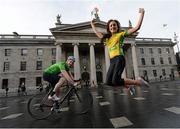 29 January 2013; Model Holly Carpenter with two time Rás winner Ciaran Power at the launch of the 2013 An Post Rás which will begin on Sunday May 19th, in Dunboyne, and finish on Sunday May 26th, in Skerries. An Post Rás 2013 Launch, GPO, O'Connell Street, Dublin. Picture credit: Brian Lawless / SPORTSFILE