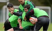 29 January 2013; Ireland's Jonathan Sexton is tackled by Simon Zebo during squad training ahead of their opening RBS Six Nations Rugby Championship match against Wales on Saturday. Ireland Rugby Squad Training, Carton House, Maynooth, Co. Kildare. Picture credit: Brendan Moran / SPORTSFILE