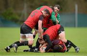 29 January 2013; Ireland players Donnacha Ryan, Peter O'Mahony, Cian Healy, Rory Best and Mike McCarthy during squad training ahead of their opening RBS Six Nations Rugby Championship match against Wales on Saturday. Ireland Rugby Squad Training, Carton House, Maynooth, Co. Kildare. Picture credit: Brendan Moran / SPORTSFILE