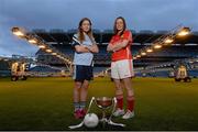 29 January 2013; Dublin's Sinead Finnegan, left, and Cork's Ann Marie Walsh in attendance at the 2013 Ladies National Football League launch and Tesco Homegrown sponsorship announcement of the league. Croke Park, Dublin. Photo by Sportsfile