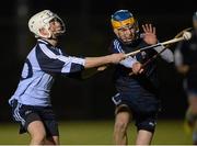 30 January 2013; David Byrne, Dublin South, left, in action against Paul O'Dea, Dublin North. Leinster Colleges SH “A” ‘Group Team’ Qualifier, Dublin North v Dublin South, Alfie Byrne Park, Clontarf, Dublin. Picture credit: Brian Lawless / SPORTSFILE