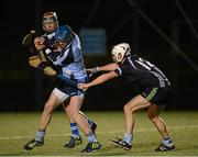 30 January 2013; Shane Gibbons, Dublin South, in action against Shane Murphy, left, and Eoghan Smith, Dublin North. Leinster Colleges SH “A” ‘Group Team’ Qualifier, Dublin North v Dublin South, Alfie Byrne Park, Clontarf, Dublin. Picture credit: Brian Lawless / SPORTSFILE