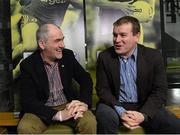 30 January 2013; Queens University Belfast, in association with Setanta Sports and The Irish News, held ‘An Evening With’ event at their new DUB Sports Complex to raise funds for their GAA club. In attendance at the event are Tyrone manager Mickey Harte, left, and Down manager James McCartan. Setanta Sports will broadcast 15 Allianz League matches over the course of the 2013 season and the first weekend of action on Setanta features Down against Tyrone, Dublin welcoming last year’s league champions Cork to Croke Park and finally Kildare and Donegal. Setanta Sports Satellite customers can subscribe for just €8.49 per month to get this great GAA offer. Subscribe at Setanta.com/gaaoffer or call 0818 20 30 40. QUB GAA, DUB Sports Complex, Belfast, Co. Antrim. Picture credit: Oliver McVeigh / SPORTSFILE