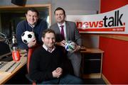 31 January 2013; Flying High: Former Irish international rugby star Reggie Corrigan with Simon Fagan, right, of Aer Arann and Newstalk’s Ger Gilroy at the announcement that Aer Lingus Regional, operated by Aer Arann, will become Newstalk Sport’s Official Flight Partner. Aer Lingus Regional will support Newstalk Sport’s coverage and broadcast of Premier League, Heineken Cup, RaboDirect Pro 12 and other live sporting events. Marconi House, Digges Lane, Dublin. Picture credit: Brendan Moran / SPORTSFILE