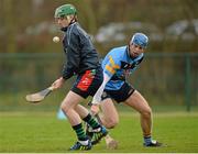 31 January 2013; Andrew Fahy, Limerick IT, in action against Jack Dougan, University College Dublin. Irish Daily Mail Fitzgibbon Cup, Group C, Round 1, University College Dublin v Limerick IT, Belfield, University College Dublin, Dublin. Picture credit: Barry Cregg / SPORTSFILE