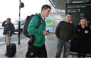 31 January 2013; Ireland's Jonathan Sexton arrives at Dublin airport as they depart for Cardiff for their opening RBS Six Nations Rugby Championship match against Wales on Saturday. Dublin Airport, Dublin. Picture credit: Brian Lawless / SPORTSFILE