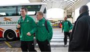 31 January 2013; Ireland's Peter O'Mahony, left, and Keith Earls, arrive in Dublin airport as they depart for Cardiff for their opening RBS Six Nations Rugby Championship match against Wales on Saturday. Dublin Airport, Dublin. Picture credit: Brian Lawless / SPORTSFILE