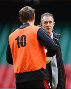 1 February 2013; Wales head coach Rob Howley with Dan Biggar during the captain's run ahead of their opening RBS Six Nations Rugby Championship match against Ireland on Saturday. Wales Rugby Squad Captain's Run, Millennium Stadium, Cardiff, Wales. Picture credit: Stephen McCarthy / SPORTSFILE