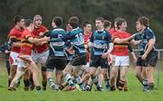31 January 2013; Players from both teams tussle off the ball during the game. Munster Schools Senior Cup Quarter-Final, Round 1, Castletroy College v CBC, Annacotty, Limerick. Picture credit: Diarmuid Greene / SPORTSFILE