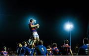 1 February 2013; Conor O'Keeffe, Clontarf, wins a lineout. Ulster Bank League, Division 1A, Clontarf v St Mary's RFC, Castle Avenue, Clontarf, Dublin. Picture credit: Brian Lawless / SPORTSFILE