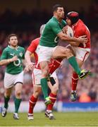 2 February 2013; Leigh Halfpenny, Wales, is tackled by Rob Kearney, Ireland. RBS Six Nations Rugby Championship, Wales v Ireland, Millennium Stadium, Cardiff, Wales. Picture credit: Stephen McCarthy / SPORTSFILE