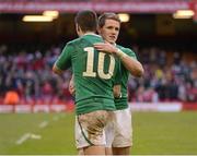 2 February 2013; Ireland's Craig Gilroy, right, and Jonathan Sexton after the game. RBS Six Nations Rugby Championship, Wales v Ireland, Millennium Stadium, Cardiff, Wales. Picture credit: Stephen McCarthy / SPORTSFILE