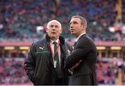 2 February 2013; Ireland's performance psychologist Enda McNulty, right, and team manager Michael Kearney ahead of the game. RBS Six Nations Rugby Championship, Wales v Ireland, Millennium Stadium, Cardiff, Wales. Picture credit: Stephen McCarthy / SPORTSFILE