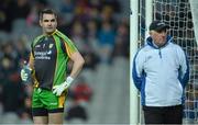 2 February 2013; Donegal goalkeeper Paul Durcan argues a decision to umpire Michael Bell. Allianz Football League, Division 1, Kildare v Donegal, Croke Park, Dublin. Picture credit: Barry Cregg / SPORTSFILE