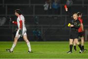 2 February 2013; Joe McMahon, Tyrone, is shown the red card by referee Barry Cassidy. Allianz Football League, Division 1, Down v Tyrone, Pairc Esler, Newry, Co. Down. Picture credit: Oliver McVeigh / SPORTSFILE