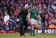 2 February 2013; Mike Ross, Ireland, leave the field with Ireland team doctor Dr. Eanna Falvey. RBS Six Nations Rugby Championship, Wales v Ireland, Millennium Stadium, Cardiff, Wales. Picture credit: Stephen McCarthy / SPORTSFILE