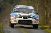 3 February 2013; Gary Jennings and Neil Doherty, in their Subaru Impreza WRC S12B, in action during the SS3 Ballyfa. Safety Direct Galway International Rally, Kilconnell, Co. Galway. Picture credit: Barry Cregg / SPORTSFILE
